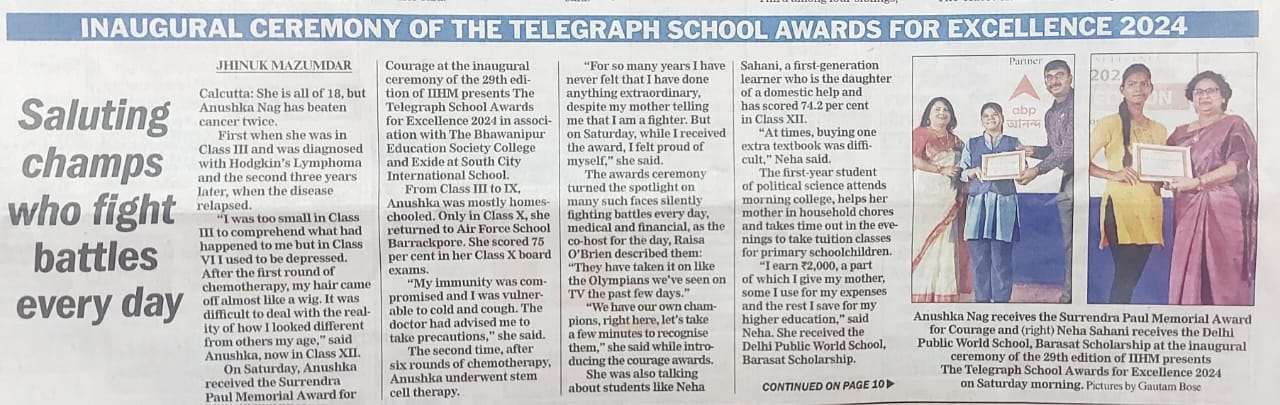 IIHM PRESENTS : THE TELEGRAPH SCHOOL AWARDS FOR EXCELLENCE 2024.
